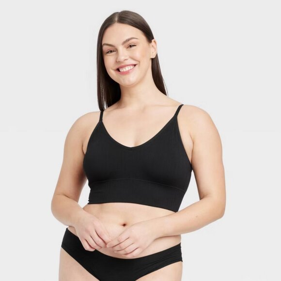 Women's Ribbed Seamless Longline Bralette - Auden™ Black S - Picture 3 of 5